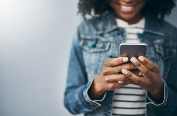 Woman looking at website on her phone